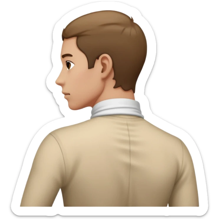 person with strain in the back of their neck. One hand holding the back of the neck sticker