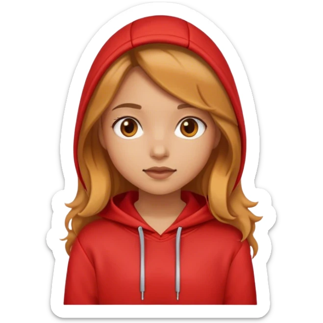A caramel girl tone with straight-wavy hair and red hoodie sticker