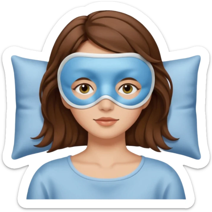 woman with a sleep eye mask and brown hair, no pillow sticker