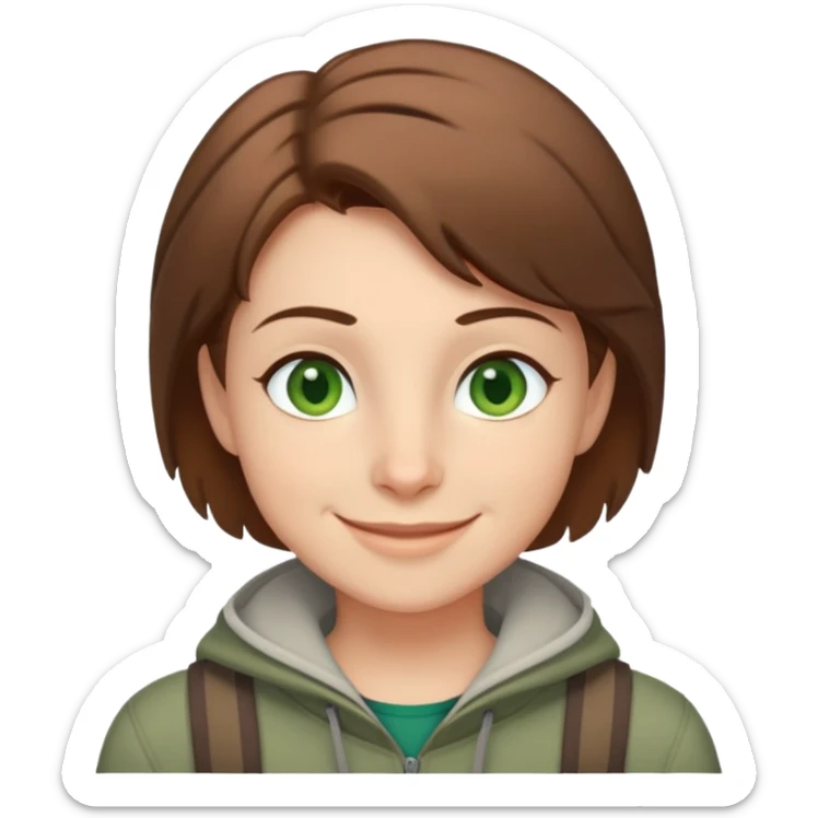 Rudeus Greyrat smiling warmly, green eyes, short brown hair, wearing travel clothes, friendly and kind expression sticker