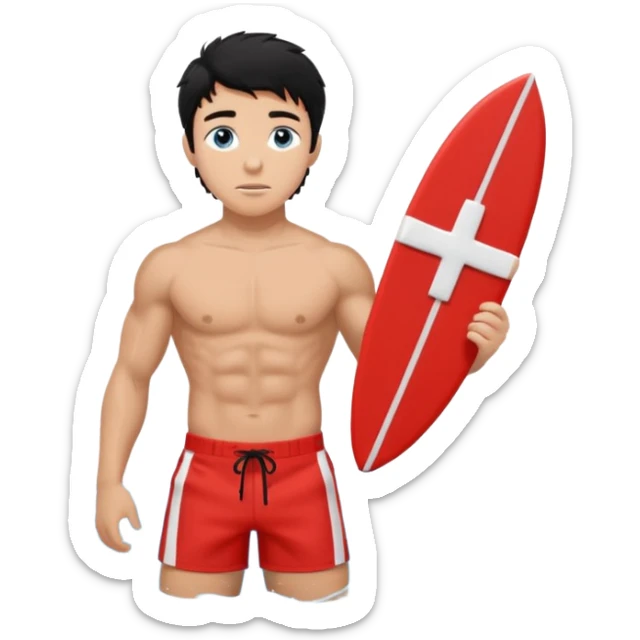 Tan Muscular teen lifeguard boy with messy black hair saving life sticker