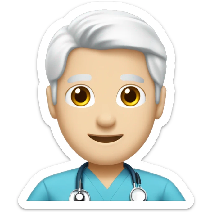 Make a male adolescent nurse emoji with blue scrubs on with white hair and a stethoscope and pale skin sticker