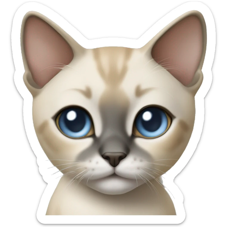 Thai breed cat with a light cream-brown body, dark gray nose and face, ears, and paws. sharp ears, and striking light blue eyes  sticker