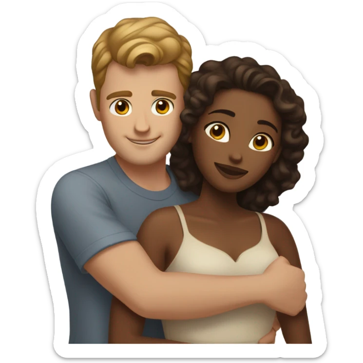 White male with brown hair hugging beautiful brown woman sticker