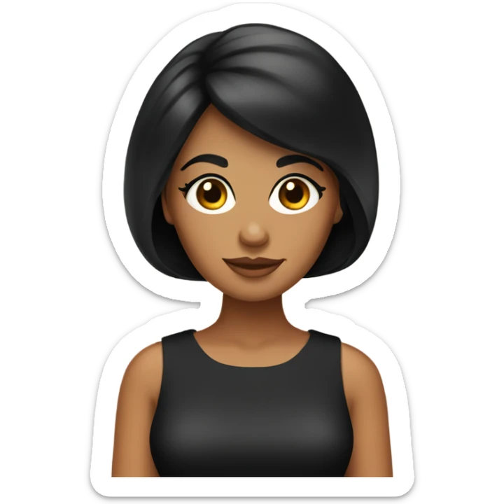 Tanned woman with short black hair wearing 60s style dress and hair sticker