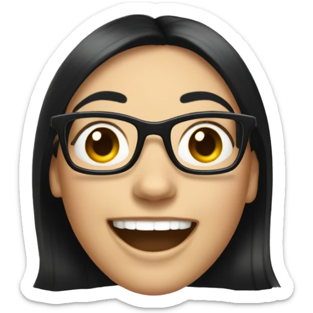 woman wearing glasses, narrow eyes, shoulder length black hair, white skin, laughing hard  sticker