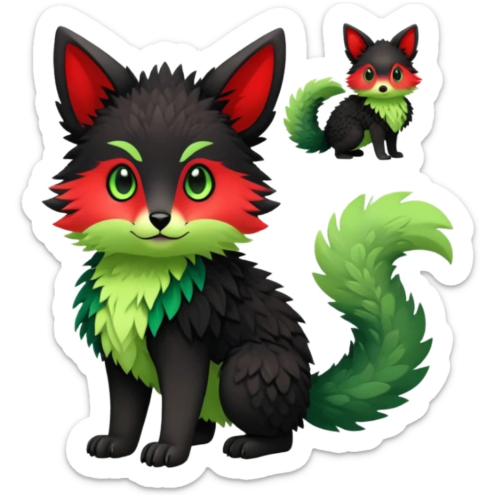 Kawaii Cute Edgy Black Green Red Vernid-Trico-animal-creature full body sticker