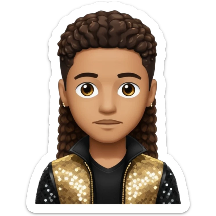 Lil Fizz from B2K with long dark brown hair, black sequin outfit sticker