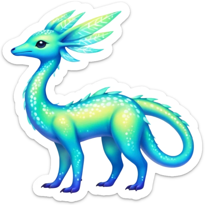 Shiny Exotic Colorful Neon-colored Ethereal Sparkly Amaura-Aurorus-Fakémon-hybrid-creature (full body)  sticker