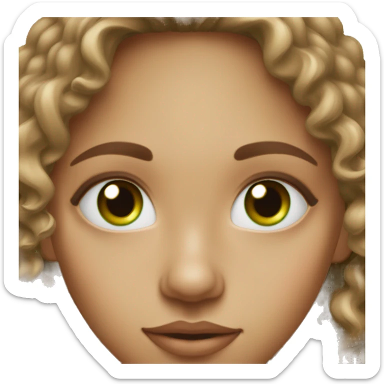 Scandinavian female with curly dark blonde hair and green eyes with a Hindu Indian red bindi on her forehead  sticker