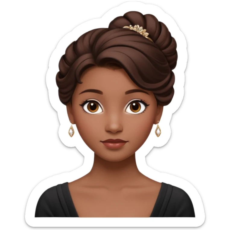 Cinematic Emma Darcyn Realistic Portrait, depicted with lifelike skin texture, subtle rosy undertones, and soft natural lighting that enhances the gentle contours of her face. Her intricately detailed brown hair is elegantly styled in an updo, sticker