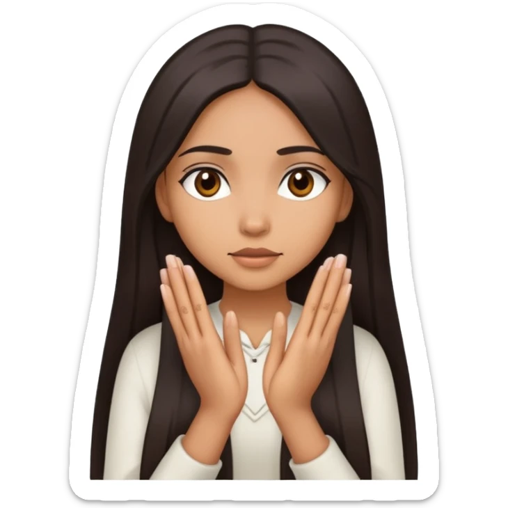 mixed girl with long straight hair rubbing her hands together with a mysterious look on her face  sticker