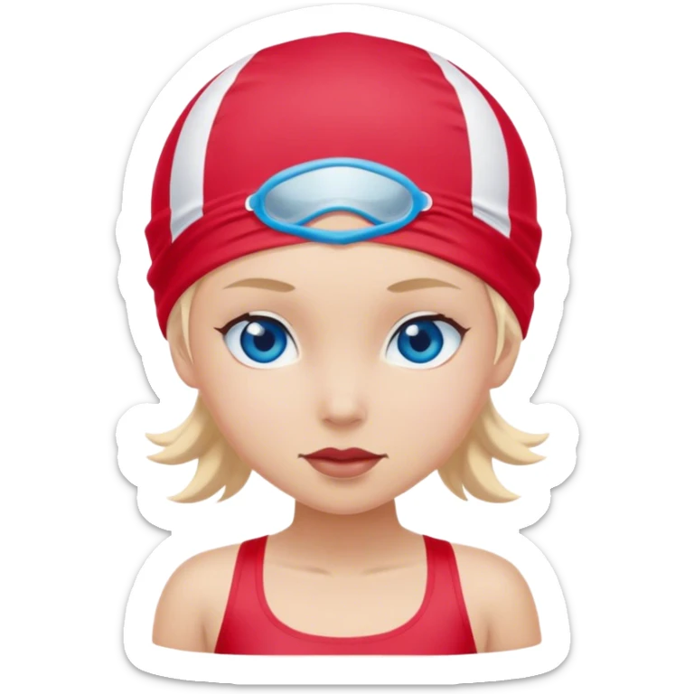 Girl Swimmer in a red swim cap with blue eyes  sticker