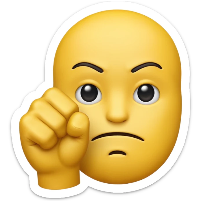 make just the simple yellow emoji with a fist infront of him and a strait face sticker