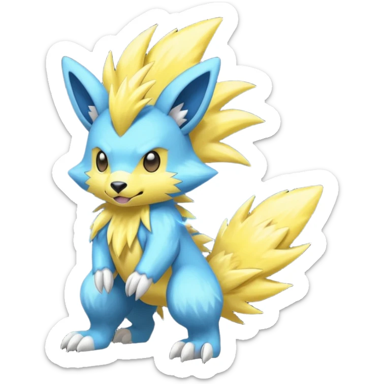 Cute cool blue yellow animal-Electrike-Manectric-hybrid hybrid Fakemon full body sticker