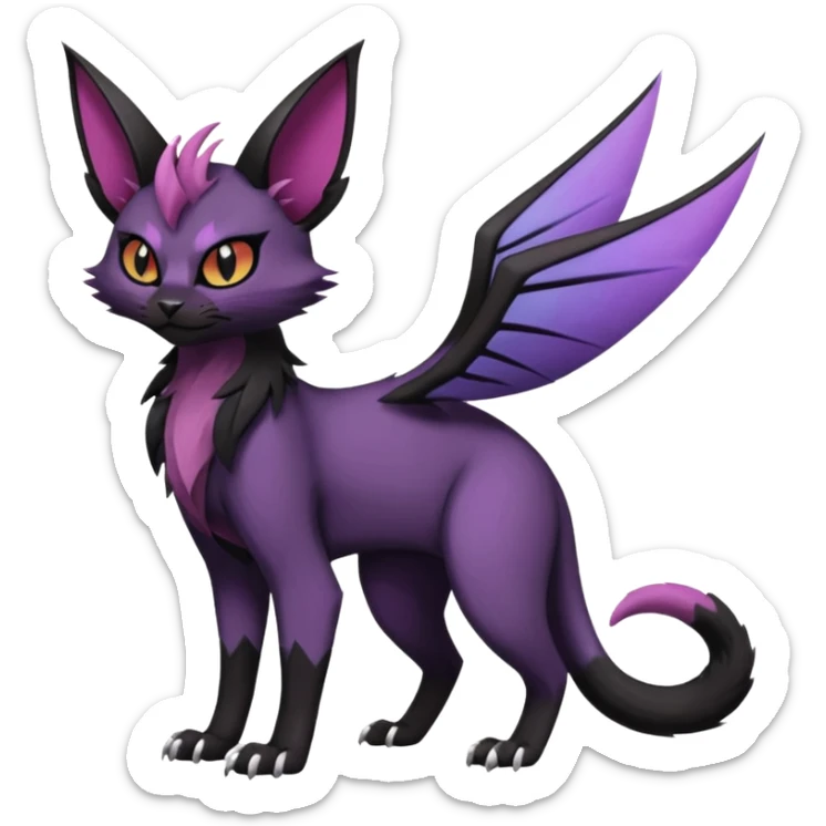 dark edgy dull pointy edgy Noivern-Noibat-Purloin-Torracat-Lykoi-Caracal-cat-Fakemon-fusion-hybrid-creature sticker