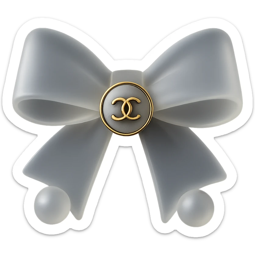 elegant bow with pearls and gold Chanel logo, glossy, monochrome, Matte Glass style sticker