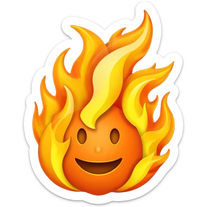 el simbolo de fuego como dibujito animado que tenga en la mano un telefono sticker