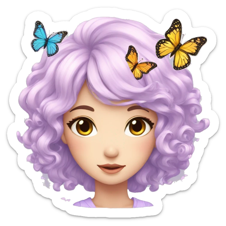 gorgeous anime pastel lady with butterflies and beautiful hair sticker