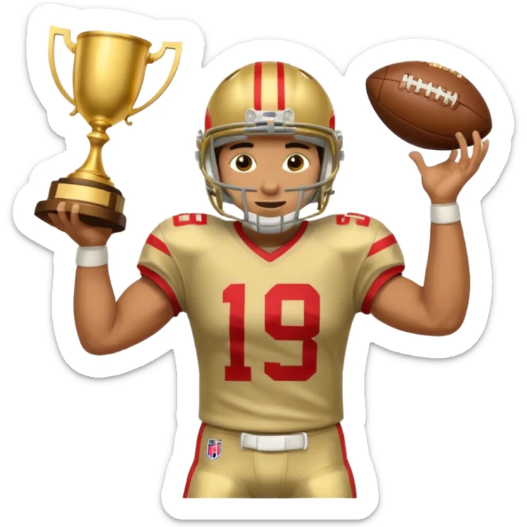 football player trophy gold old helmet player giving stiff arm knee up sticker