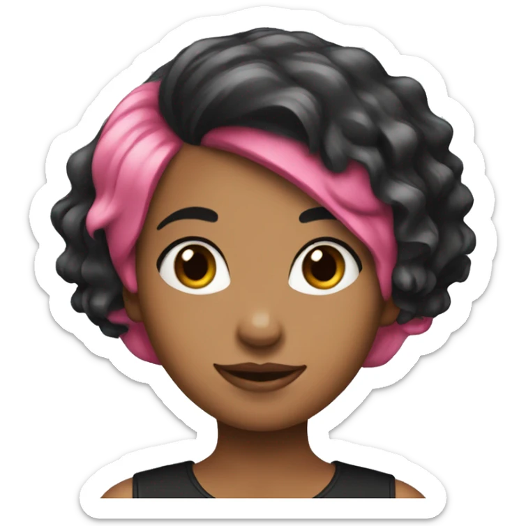A girl with a black and dark pink skunk haircut sticker