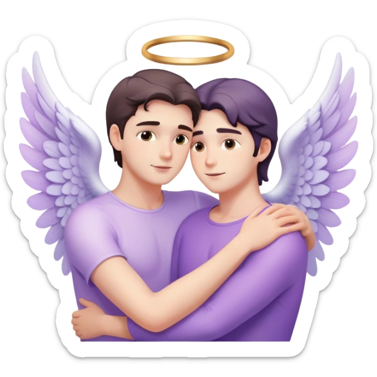 White brunette man human ray of light hugging a pastel purple woman angel sticker
