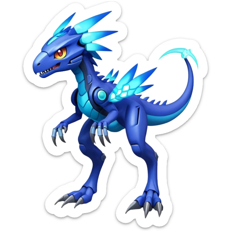 Shiny Futuristic Celestial Fakemon-Pokemon-Digimon-Spectrobes-Raptor-fusion, full body, four legs sticker