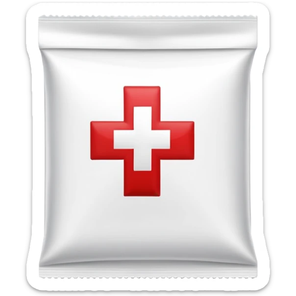 Discreet medical packet for intimate health clinic with small red cross and heart symbol, sealed packet sticker