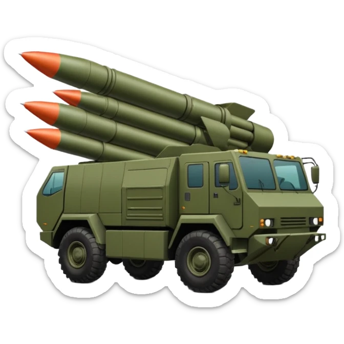HIMARS military vehicle emoji, realistic style, six rocket tubes, cabin, military green color, simple shape with realistic proportions sticker