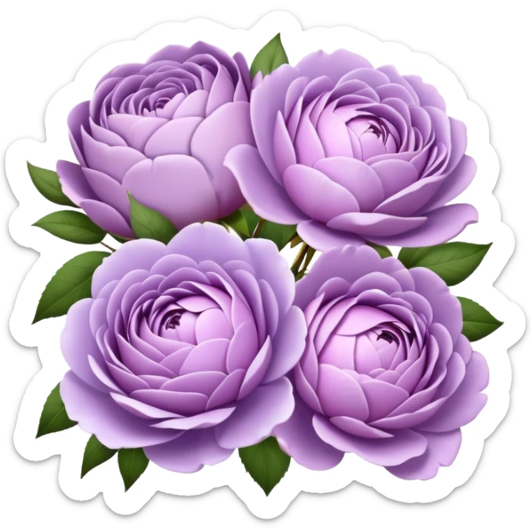 "Elegant lilac roses and peonies, detailed petals in soft purple hues."
 sticker