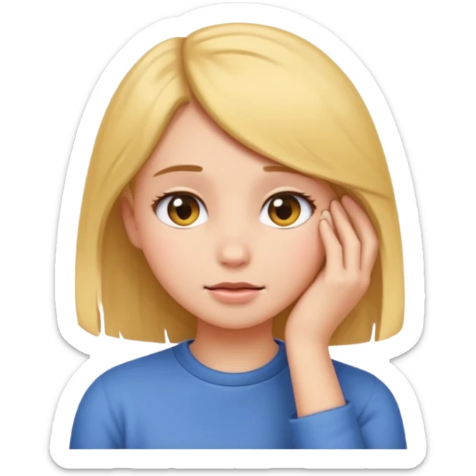 shy girl tucking her hair behind her ear, emoji style sticker