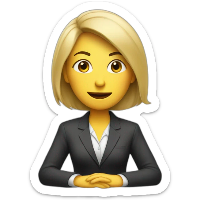 Woman wearing a suit sitting on the table telling the news towards the camera sticker