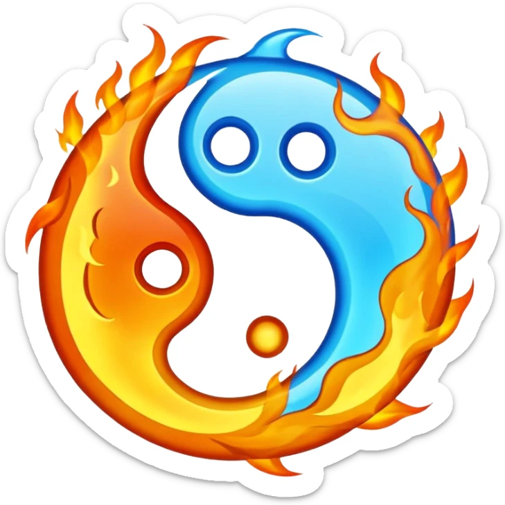 The fire and water emojis are in the form of the yin-yan symbol in front of a completely black background. sticker