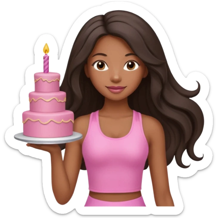black birthday girl long hair, pink pilates outfit sticker