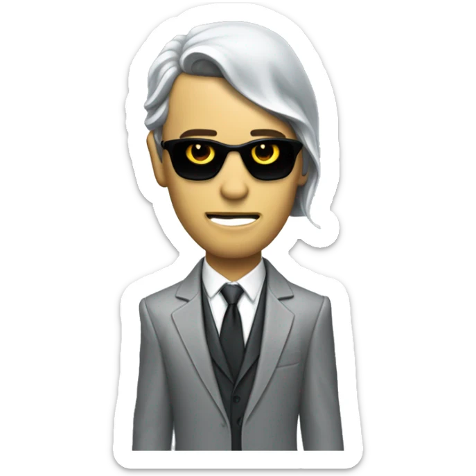 american psycho with a suit and a raincoat listening to musi sticker