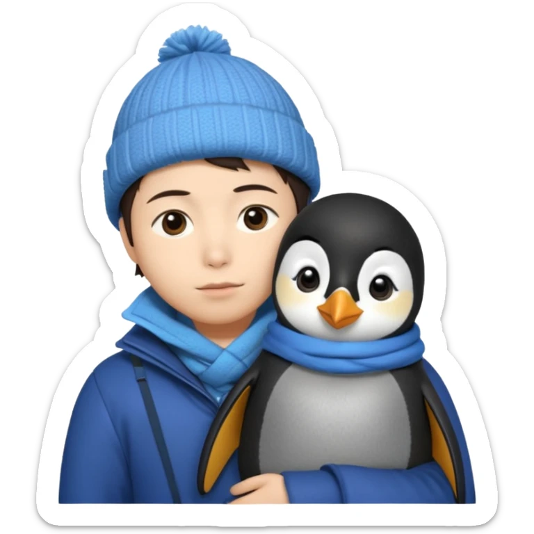 Winter penguin lying on Akashi Seijūrō’s shoulder with Akashi wearing winter clothes sticker