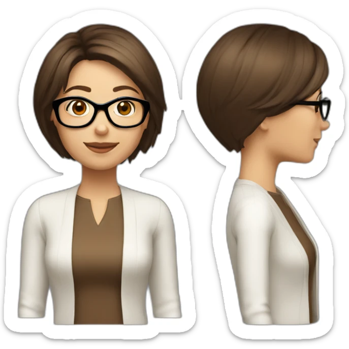 42 year old women bob haircut brown hair brown glasses sticker