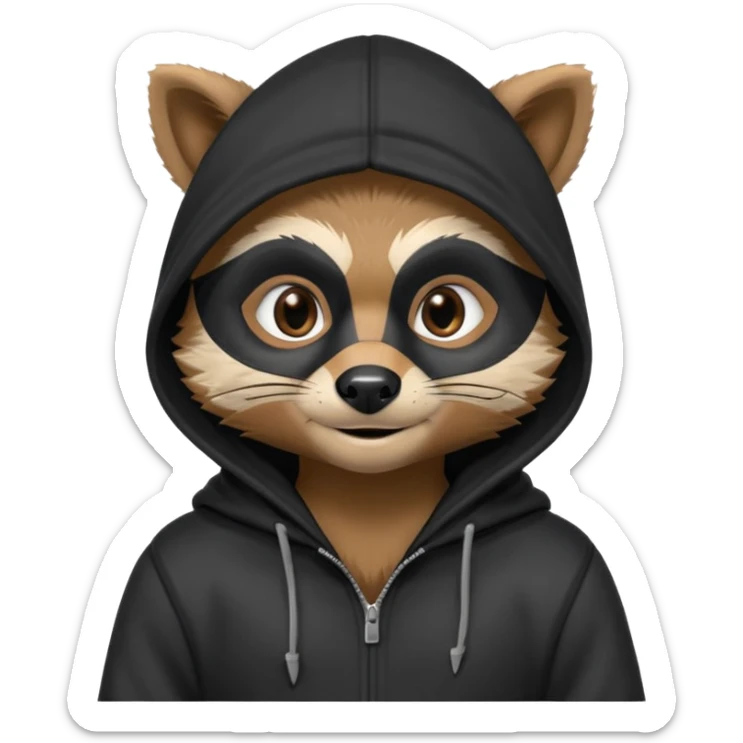thief raccoon portrait, head and shoulders only, black burglar mask markings, sneaky smile, dark hoodie collar, mischievous eyes, 3D cartoon, mobile game icon style, clean background, no text, no watermark
 sticker