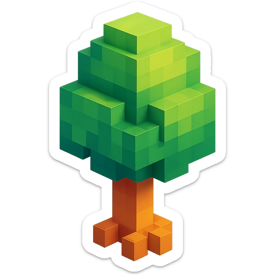 voxel style tree, isometric view sticker