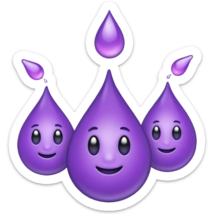 3 purple Drops with kool aids signature color, Juicy , no faces, just like the drops emoji 💦, just singular no extras, spraying left sticker