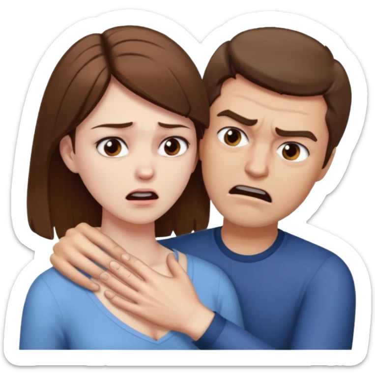 Un homme possessif avec des cheveux marrons qui essaye d’attraper le cou de sa femme sticker