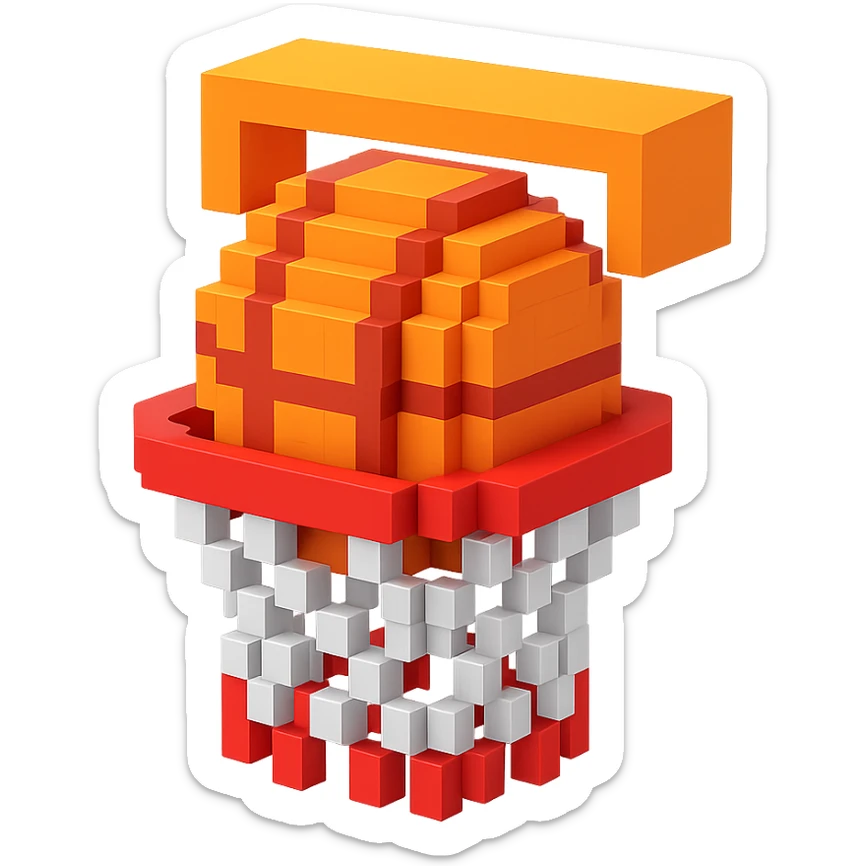 Voxel-style basketball in a net, variation 2 sticker
