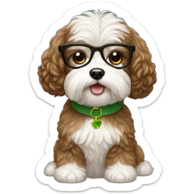 Long straight brown hair, eyeglassed irish girl with white maltipoo sticker