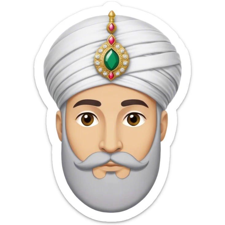 ​Cinematic Realistic Portrait of Suleiman the Magnificent, depicted as a regal Ottoman sultan adorned with a large, white, round, tall turban and a majestic grey beard, his commanding gaze bathed in warm, historic lighting that exudes timeless authority and grandeur, sticker