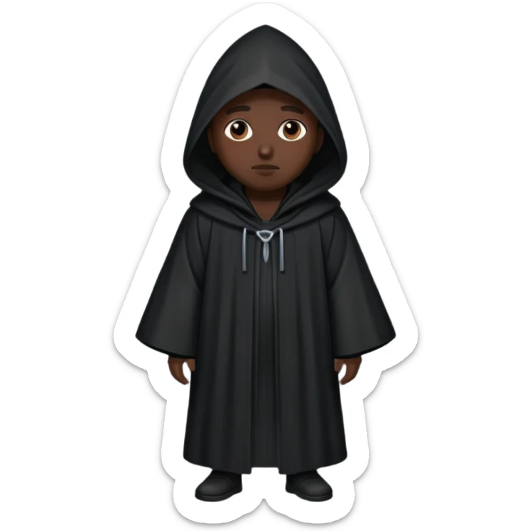The person on the right is wearing a black robe with a tall, pointed hood that completely covers their head and face.  sticker