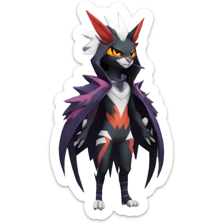 Cool Anthro Black Absol-Noivern-Quilava-Litten-Pokémon with edgy stripes hoodie spiked collar punk Full Body sticker
