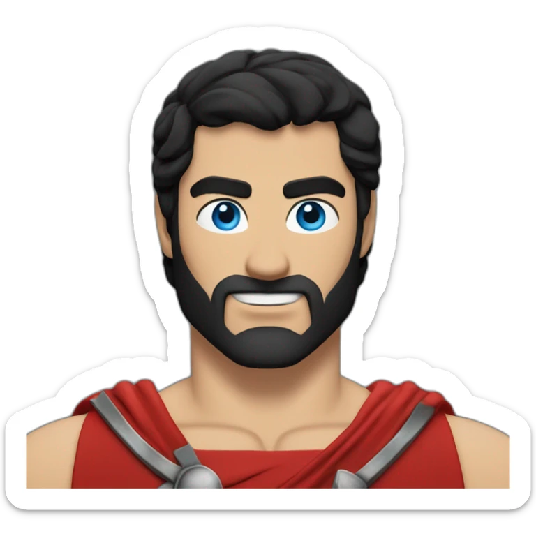 The Spartan Leonidas. Muscly physique. Wearing a red cape. Masculin. Black hair. Blue eyes. sticker