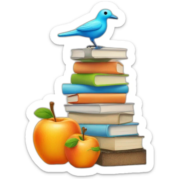 stack of macbook on top of apple on top of orange on top of brick on top of lizard on top of bird sticker