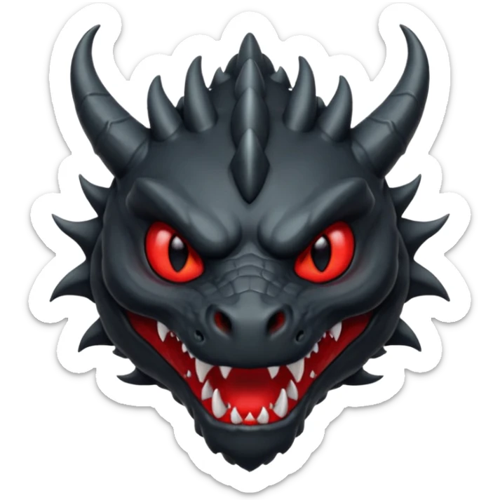 iOS sticker, dark fantasy, dragon head, black skin, red eyes, red mouth, minimal, flat sticker