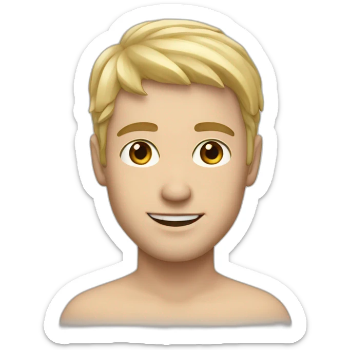 white man with clear skin with fringe up blonde hair style brown eyes sticker
